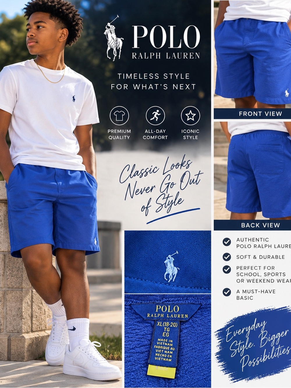 Polo by Ralph Lauren Boys Royal Blue Flat Front Shorts size 18/20